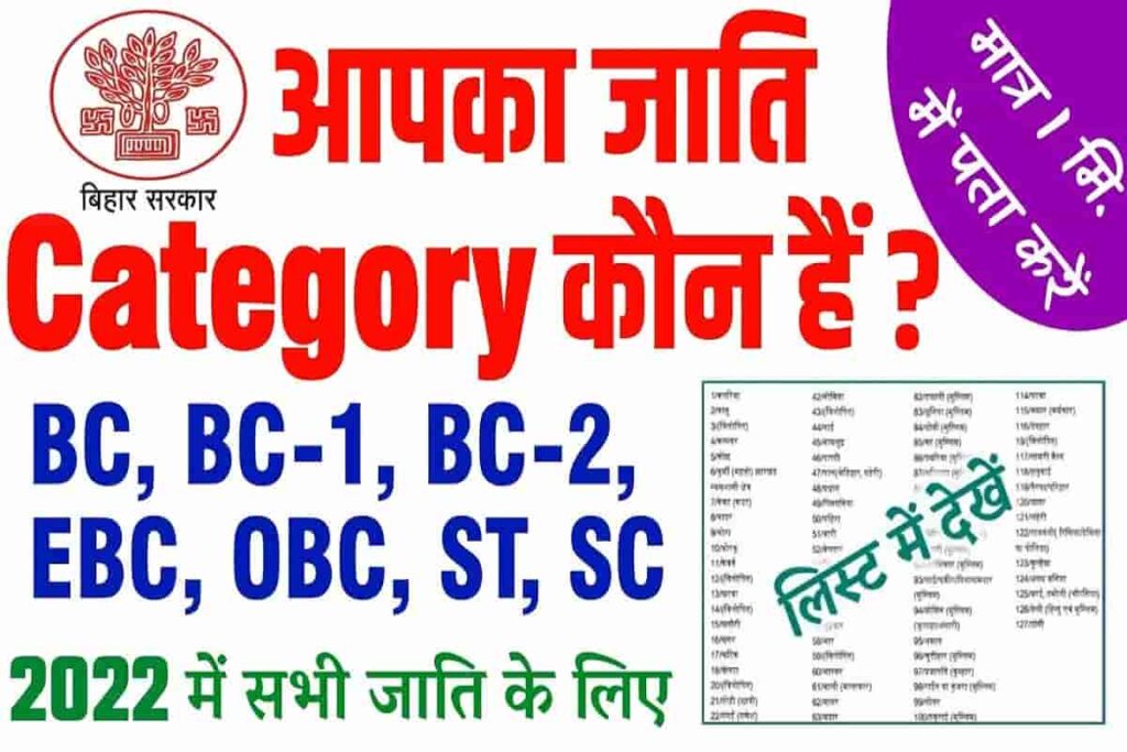 Bihar Categories wise Caste List