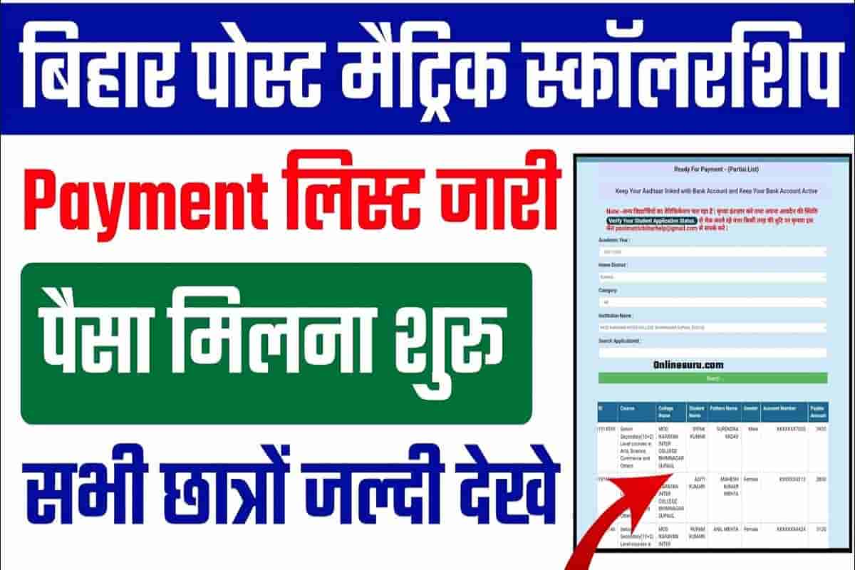 Bihar Post Matric Scholarship Payment List 