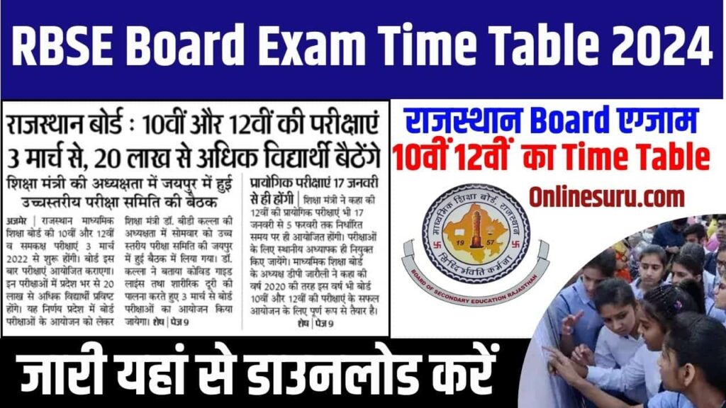 RBSE Board Exam Time Table