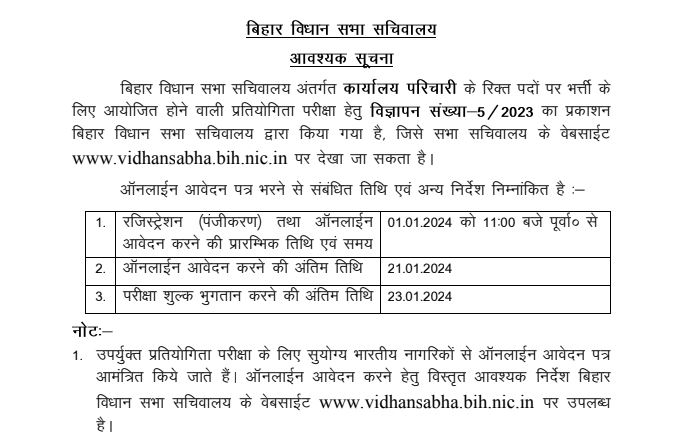 Vidhan Sabha Vacancy 