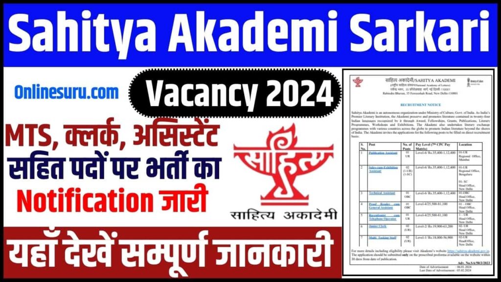 Sahitya Akademi Sarkari Vacancy