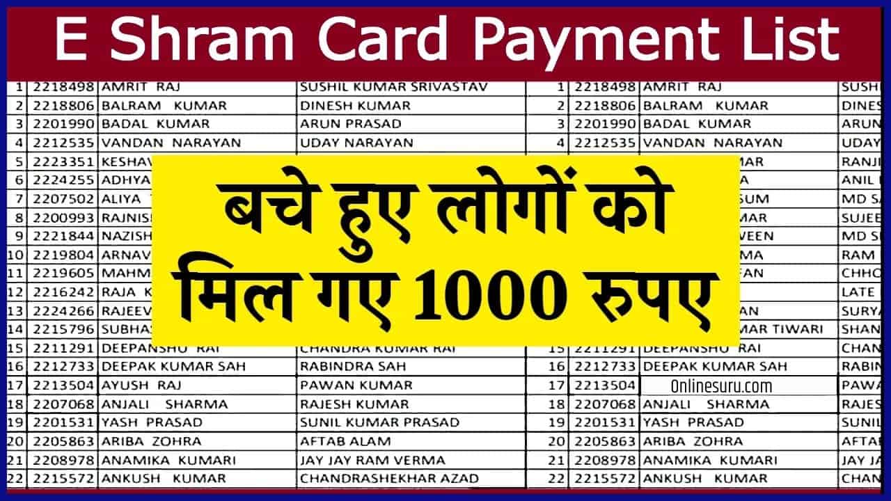 E Shram Card New Payment List 