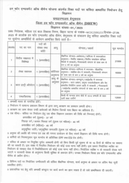 Bihar ICDS Block Coordinator Vacancy